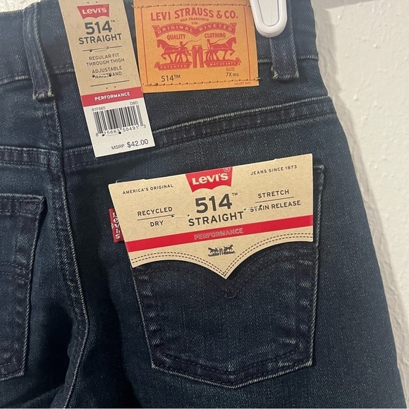 Levi's 514 Straight Flex Stretch Boys 7X Regular Stain Release Adjustable Waist - Picture 6 of 10